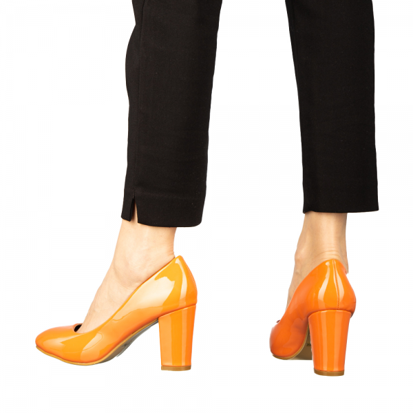 Pantofi dama cu toc portocalii din piele ecologica Crenta, 4 - Kalapod.net